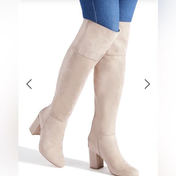 Taupe Knee High Heeled Boots Size 7 - Picture 1 of 7